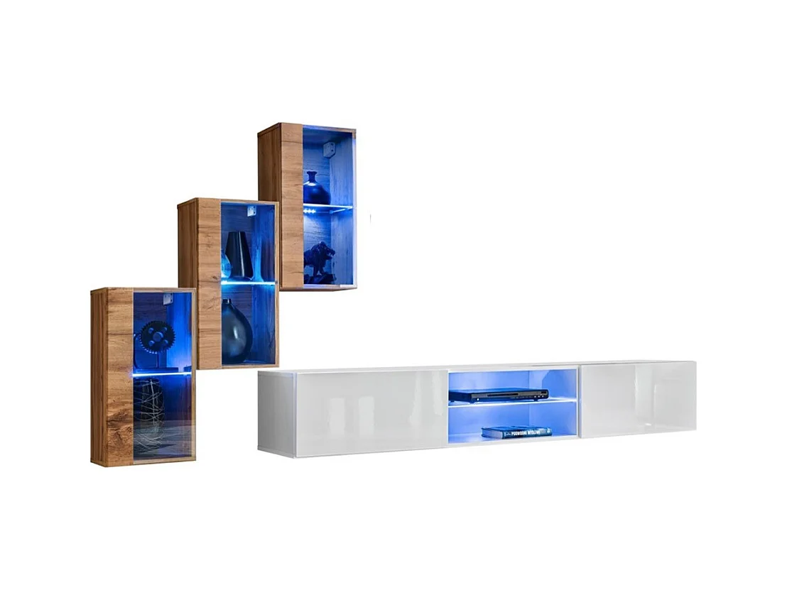 Ensemble meubles de salon SWITCH XXII design, coloris chêne et blanc.