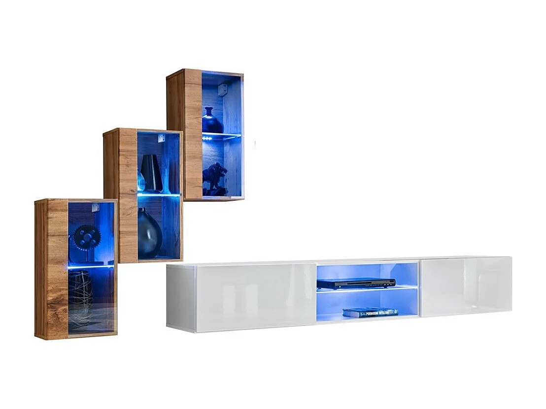 Conjunto de móveis para sala de estar SWITCH XXII, design em carvalho e branco.