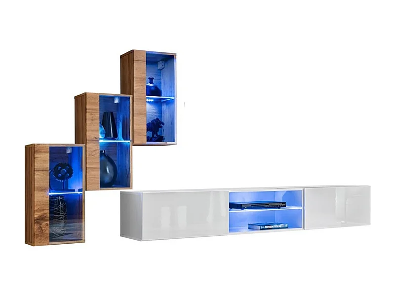 Ensemble meubles de salon SWITCH XXII design, coloris chêne et blanc.