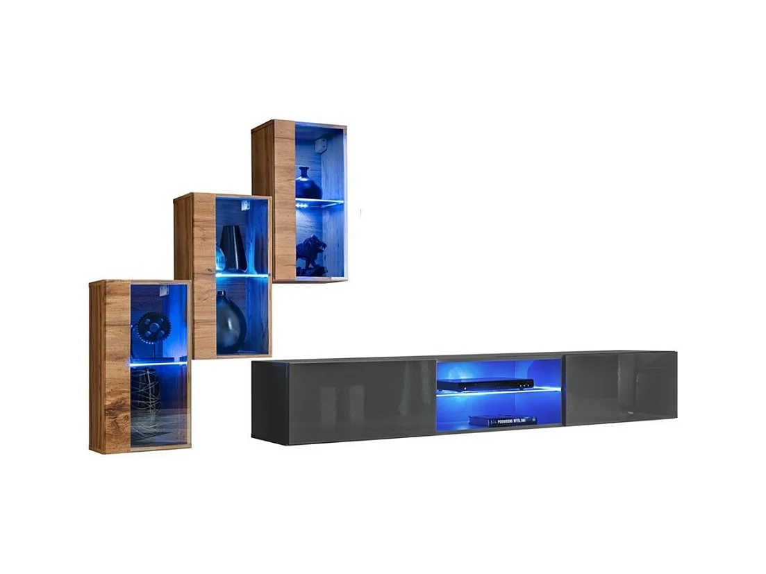 Ensemble meubles de salon SWITCH XXII design, coloris chêne et gris.