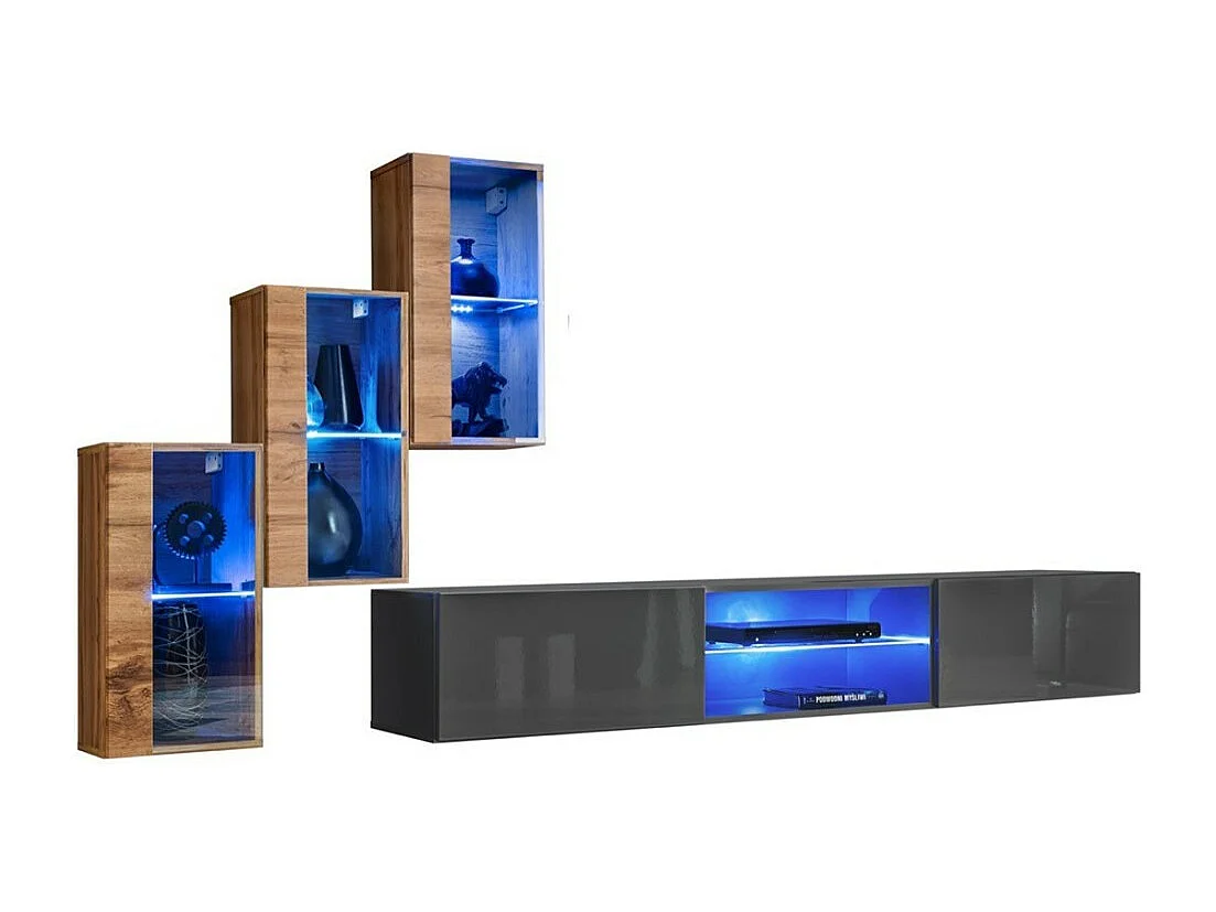 Conjunto de móveis para sala de estar SWITCH XXII, design em cor de carvalho e cinza.