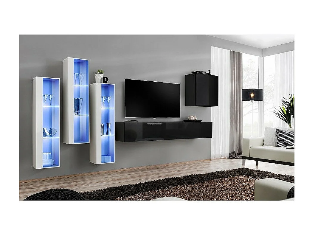 Conjunto de móveis para sala de estar SWITCH XIII design, nas cores preto brilhante e branco.