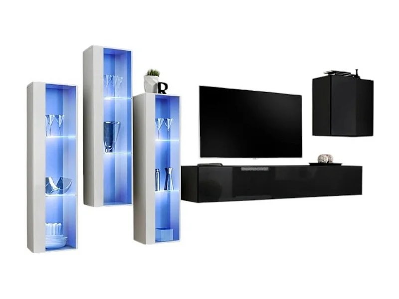 Woonkamer wandmeubel set SWITCH XIII design, in glanzend zwart en wit.