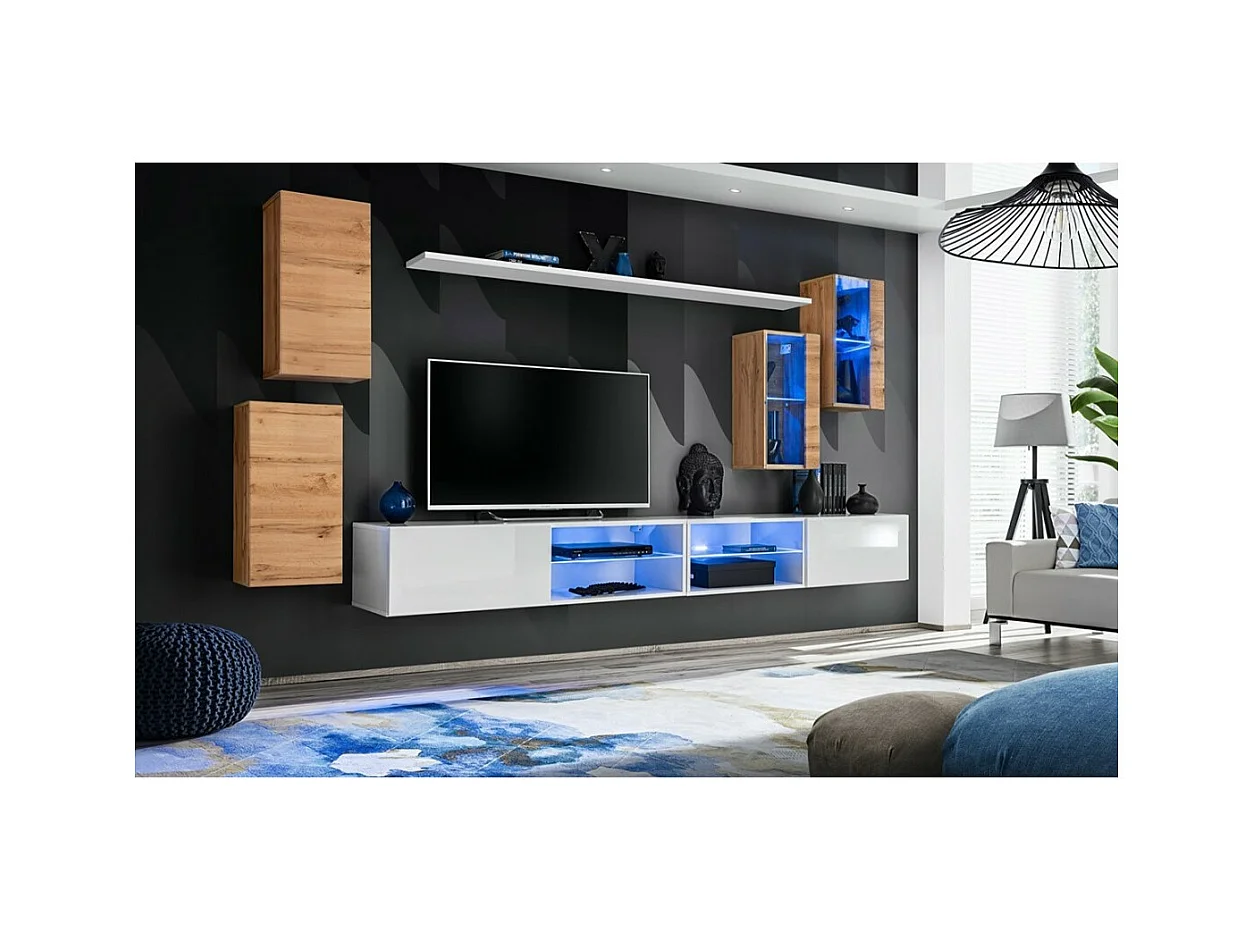 Set di mobili per salotto SWITCH XXV design, colore rovere e bianco.