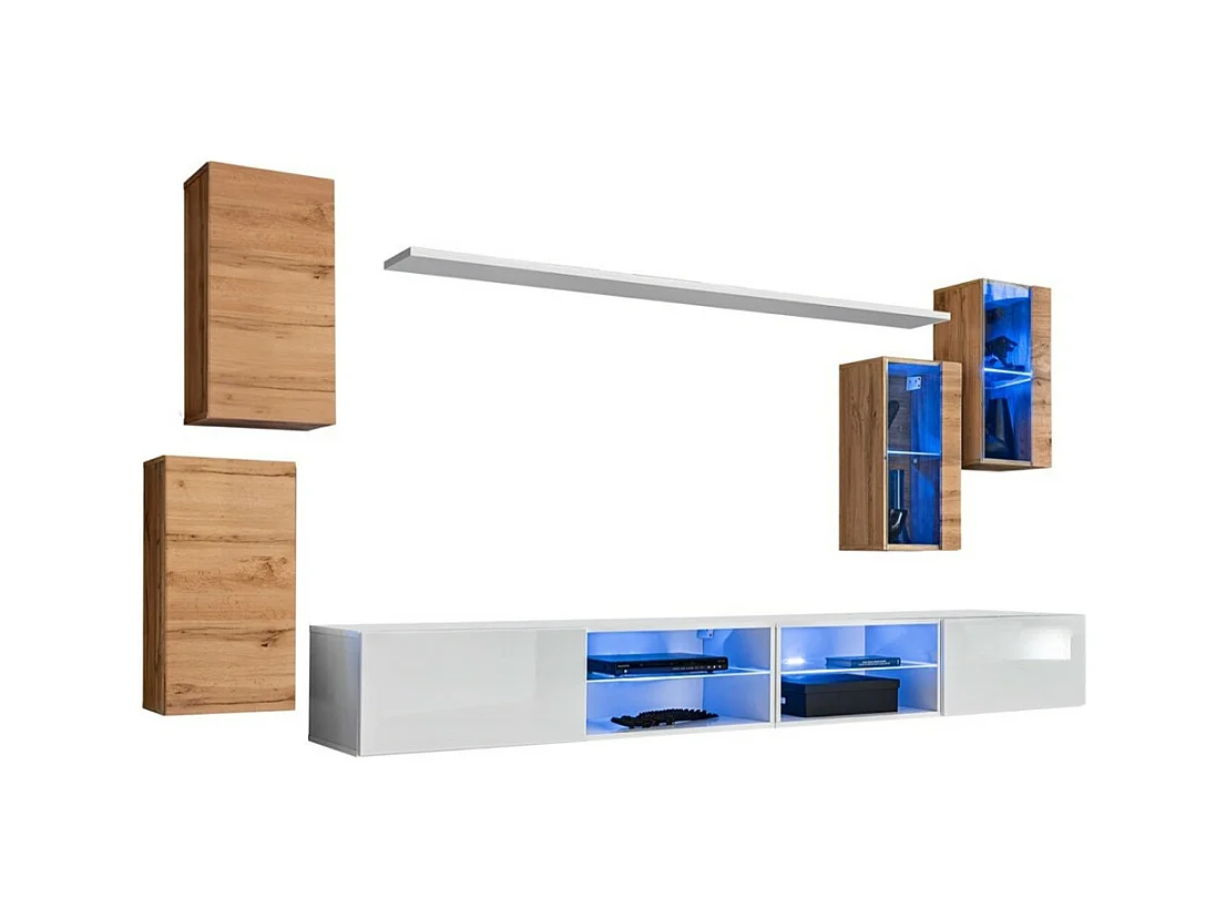 Ensemble meubles de salon SWITCH XXV design, coloris chêne et blanc.