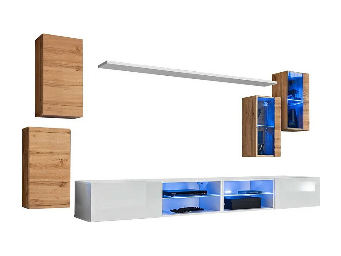 Woonkamerset SWITCH XXV design, eiken en wit gekleurd.