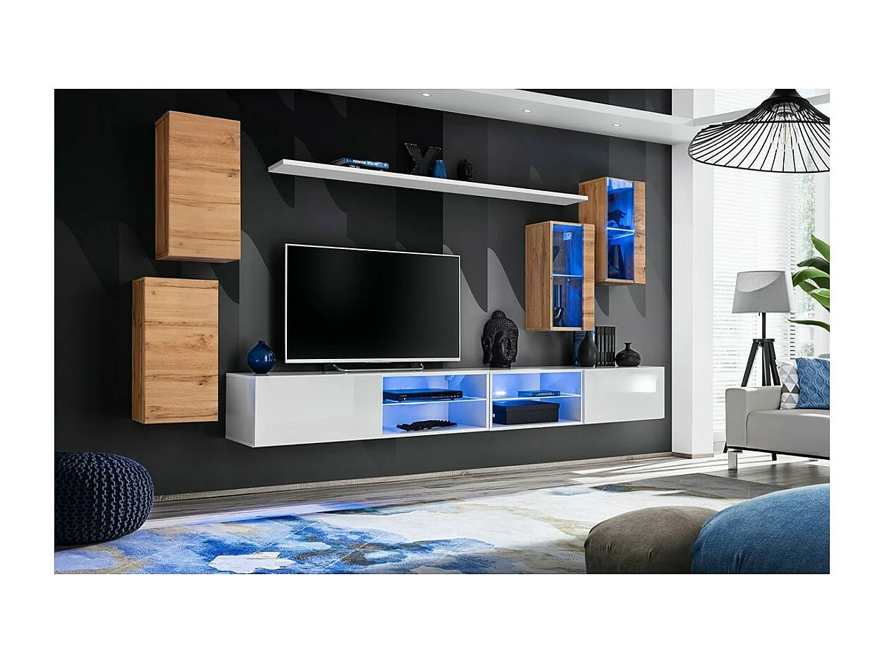 Woonkamerset SWITCH XXV design, eiken en wit gekleurd.