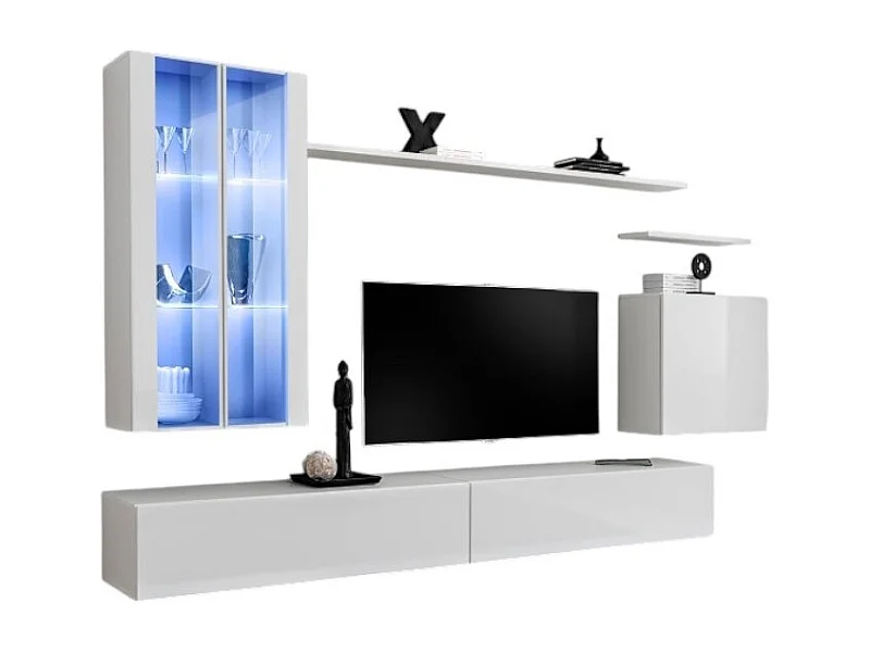 Conjunto de móveis para sala de estar mural SWITCH XII, cor branco brilhante.