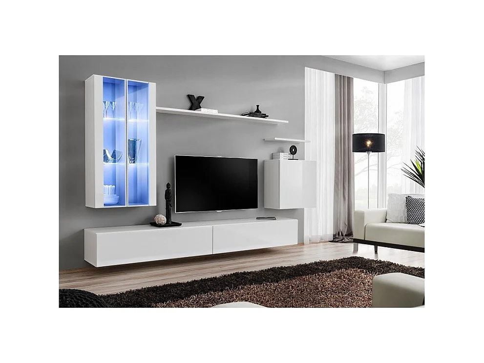 Conjunto de móveis para sala de estar mural SWITCH XII, cor branco brilhante.