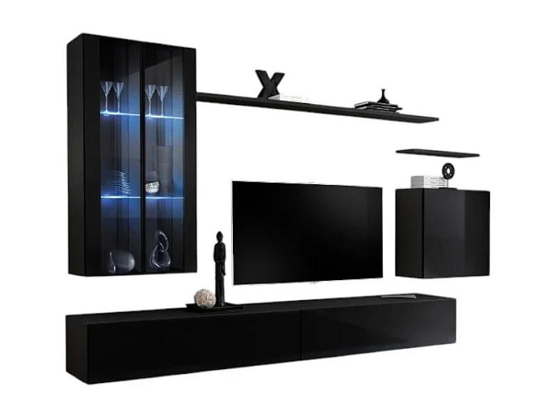 Set mobile da soggiorno da parete SWITCH XII design, colore nero lucido.