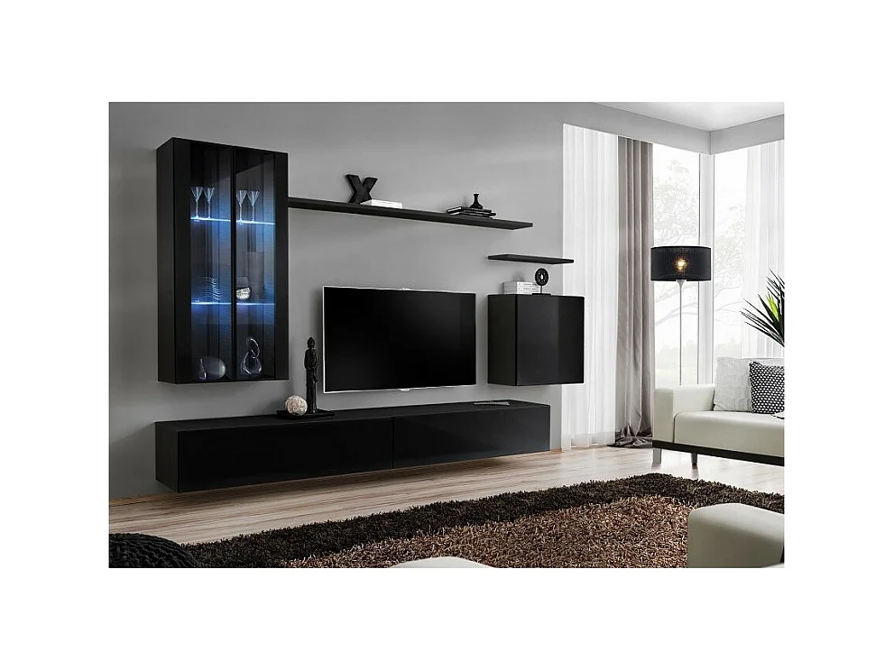 Set mobile da soggiorno da parete SWITCH XII design, colore nero lucido.