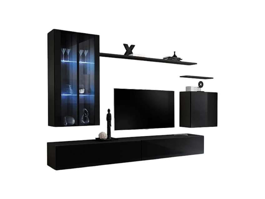 Wandmeubelset voor de woonkamer SWITCH XII design, in glanzend zwart.