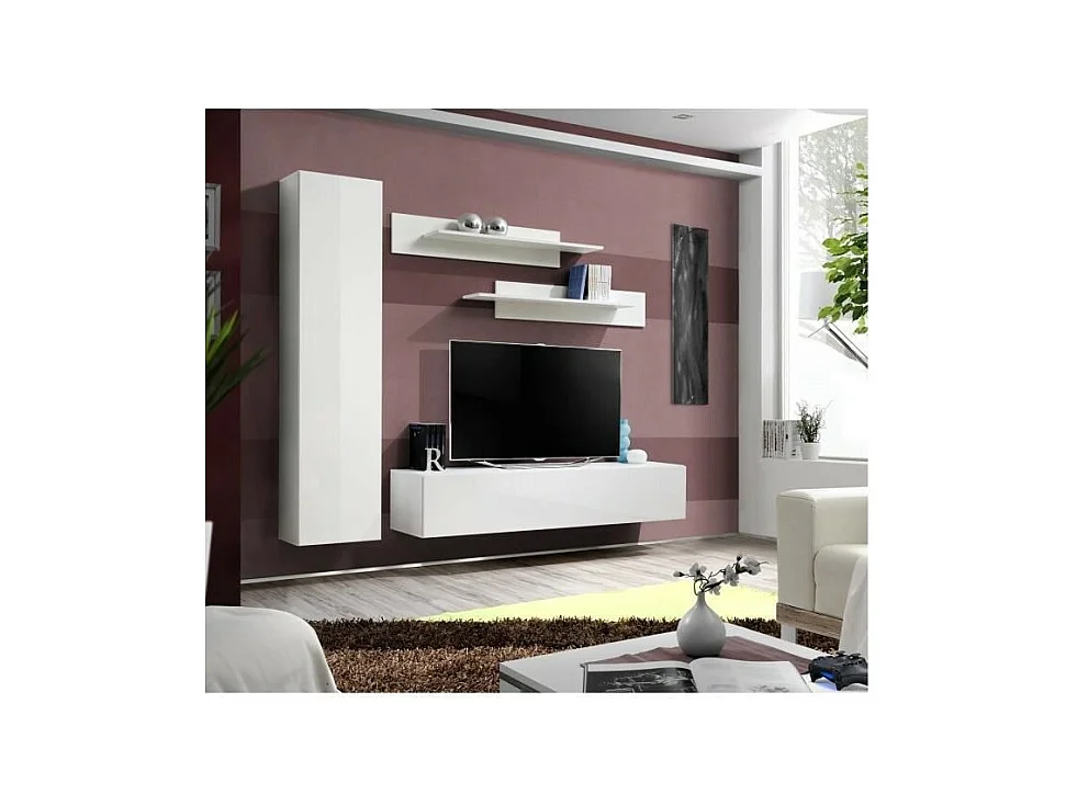 TV-meubel FLY G1 design, in glanzend wit. Modern en trendy hangend meubel voor uw woonkamer.
