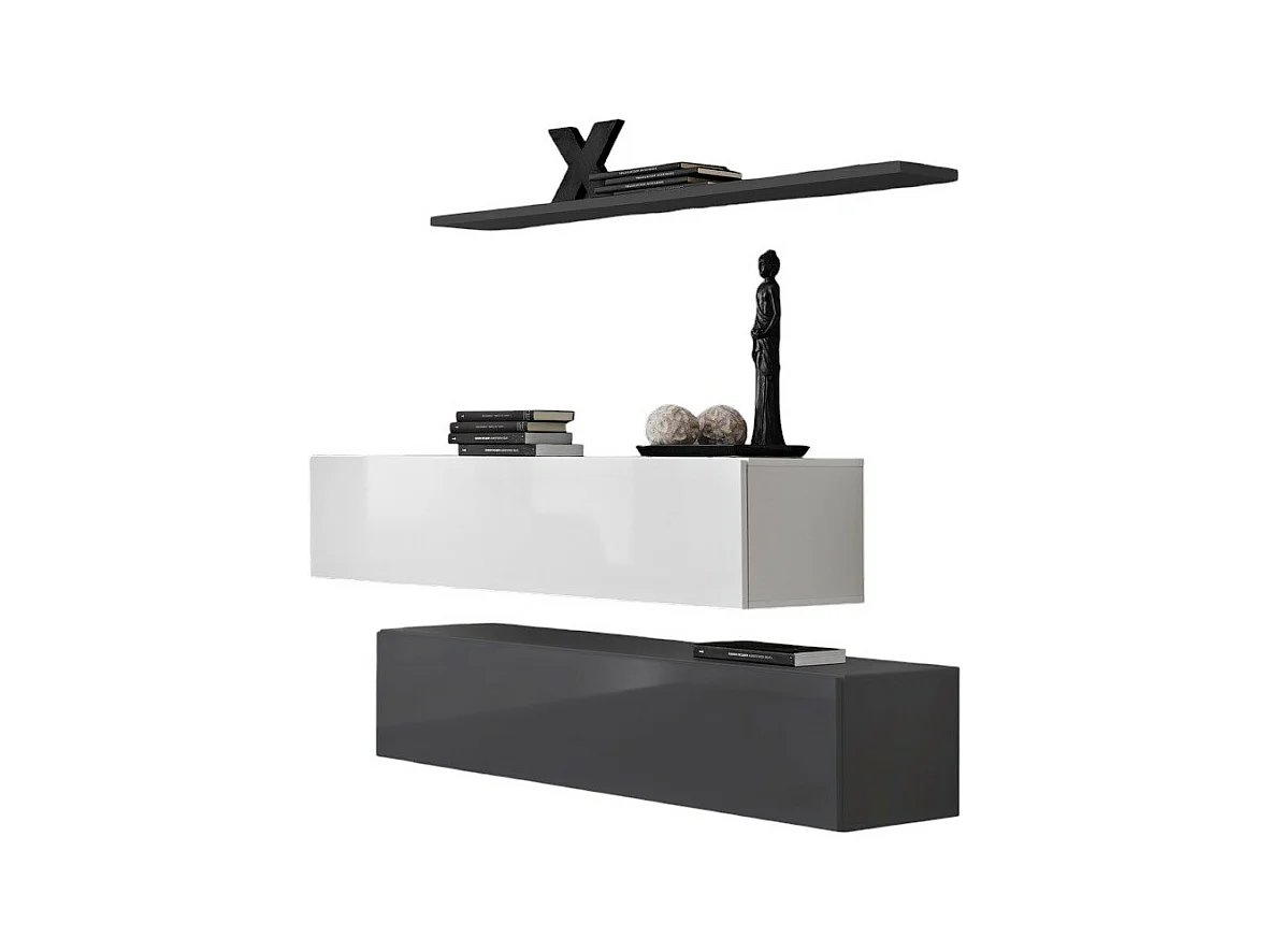 Ensemble meubles de salon SWITCH SBII design, coloris gris et blanc brillant.