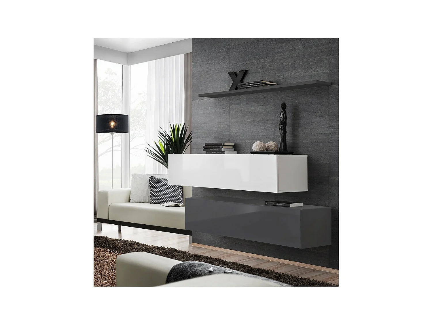 Ensemble meubles de salon SWITCH SBII design, coloris gris et blanc brillant.