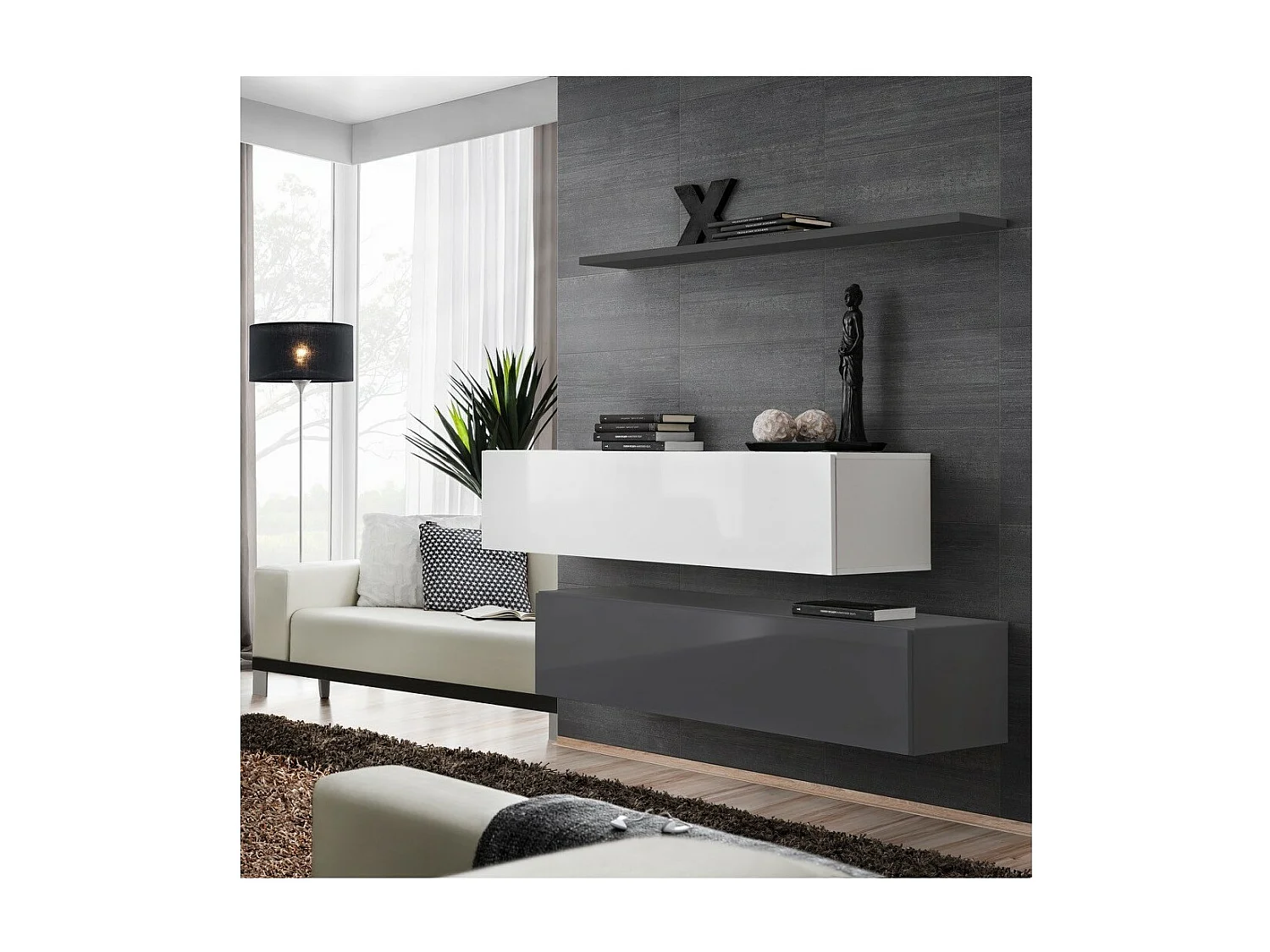 Ensemble meubles de salon SWITCH SBII design, coloris gris et blanc brillant.