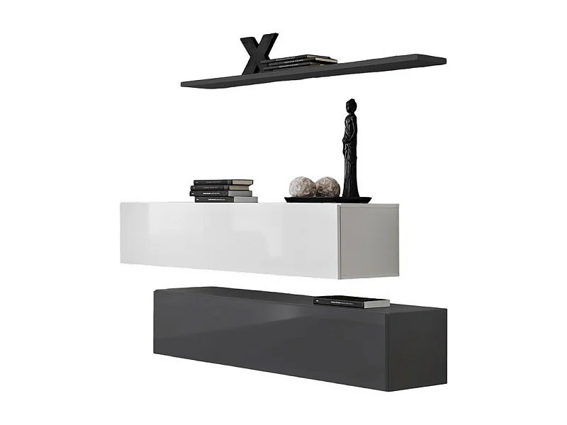 Woonkamerset SWITCH SBII design, in glanzend grijs en wit.