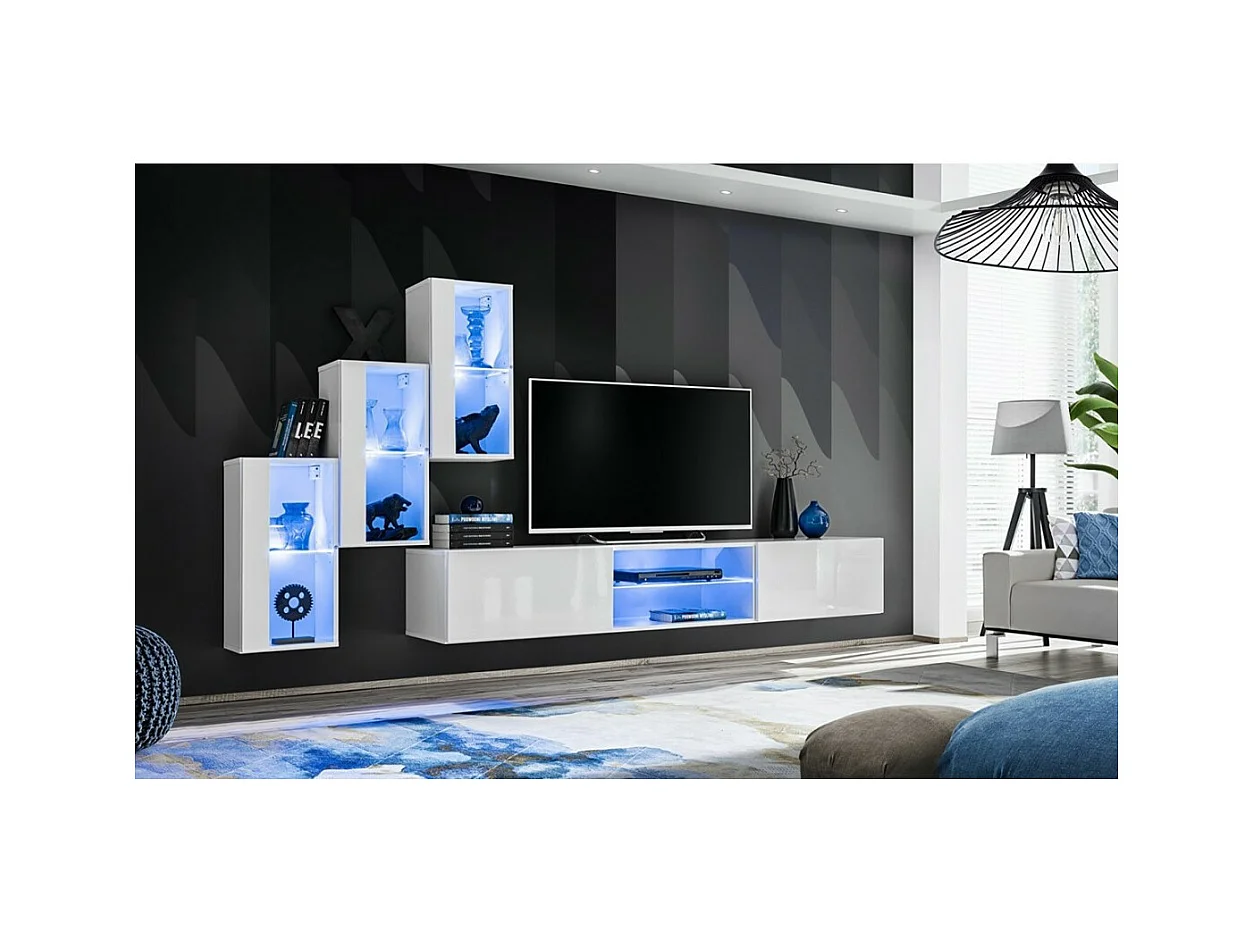 Wohnzimmermöbel-Set SWITCH XXII Design, in glänzendem Weiß.