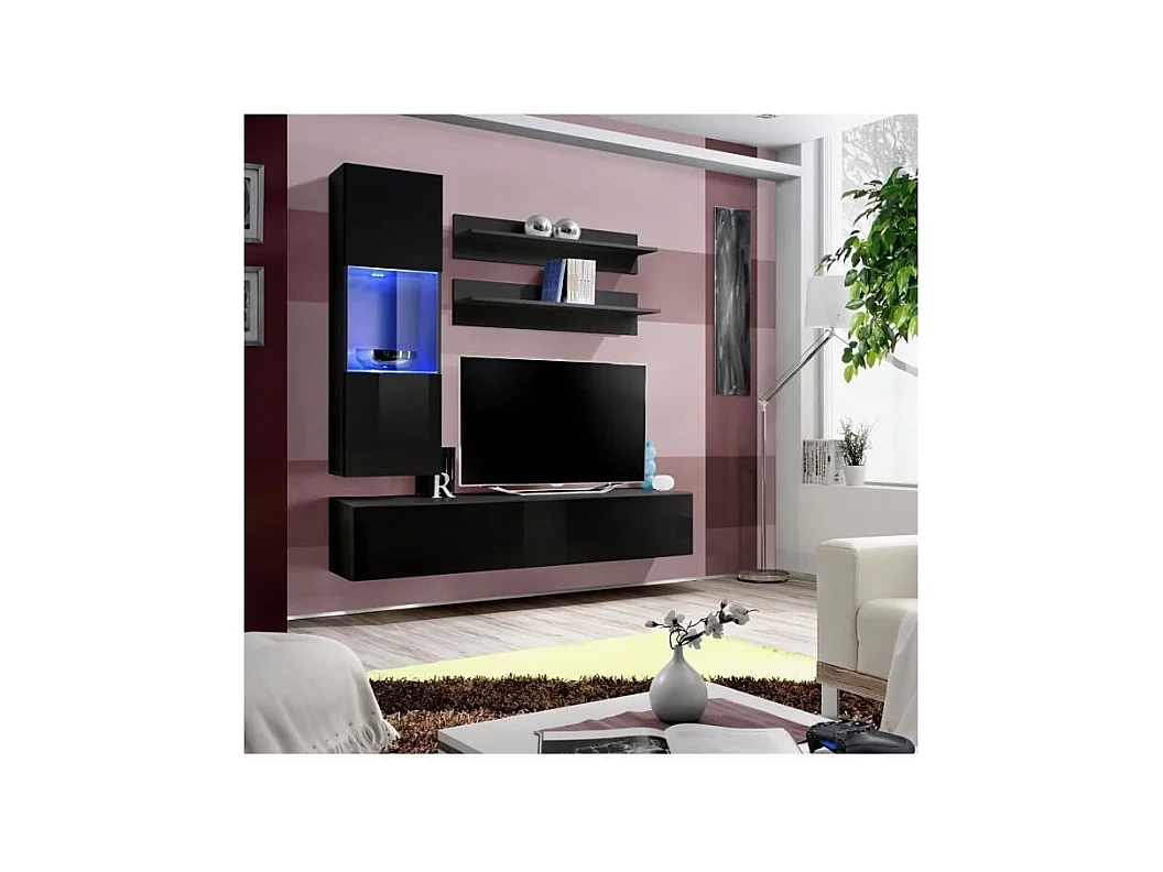 TV-meubel FLY H3 design, glanzend zwarte kleur. Modern en trendy zwevend meubel voor uw woonkamer.