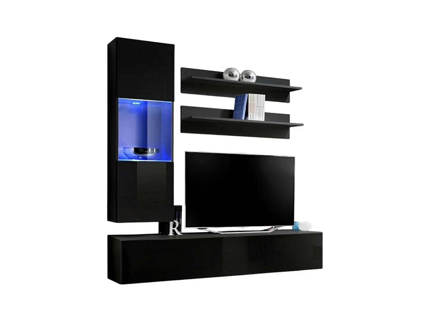 Meuble TV FLY H3 design, coloris noir brillant. Meuble suspendu moderne et tendance pour votre salon.