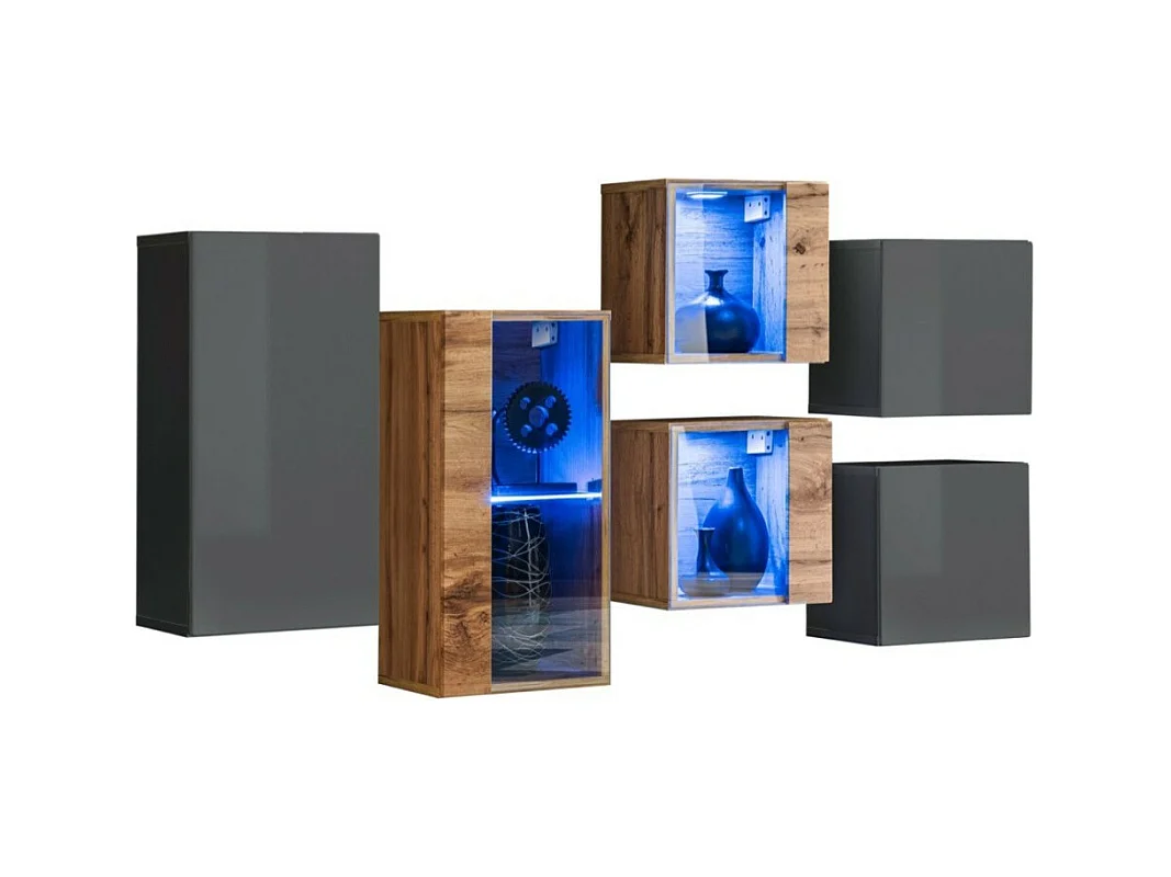 Woonkamerset SWITCH SBIV design. Kleuren grijs en eiken.