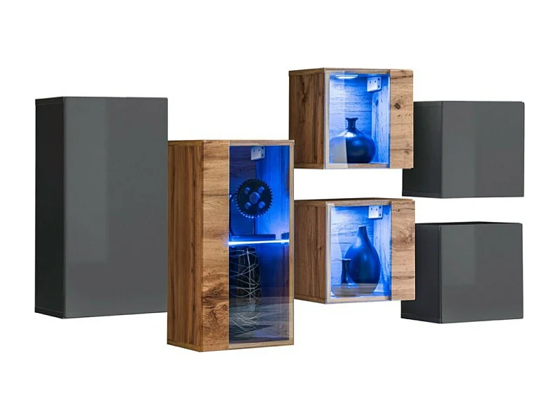 Ensemble meubles de salon SWITCH SBIV design. Coloris gris et chêne.