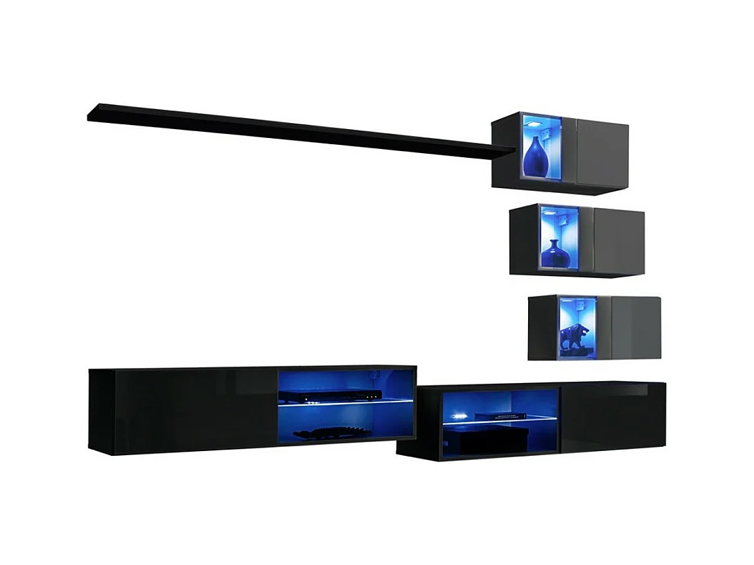 Ensemble meubles de salon SWITCH XXIV – LED – Noir et Gris – Composition murale design