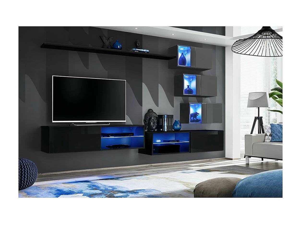 Conjunto de móveis para sala de estar SWITCH XXIV, design em cores preto e cinza.