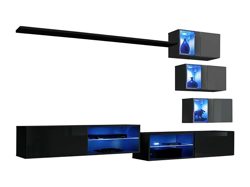 Woonkamerset SWITCH XXIV – LED – Zwart en Grijs – Design wandcompositie