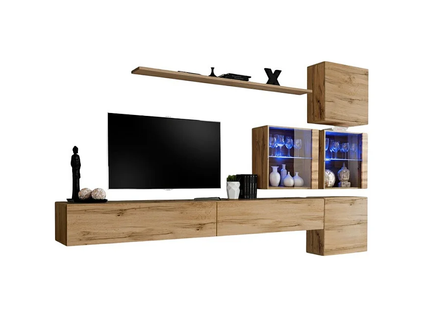 Ensemble meubles salon SWITCH XIX design, coloris chêne Wotan.