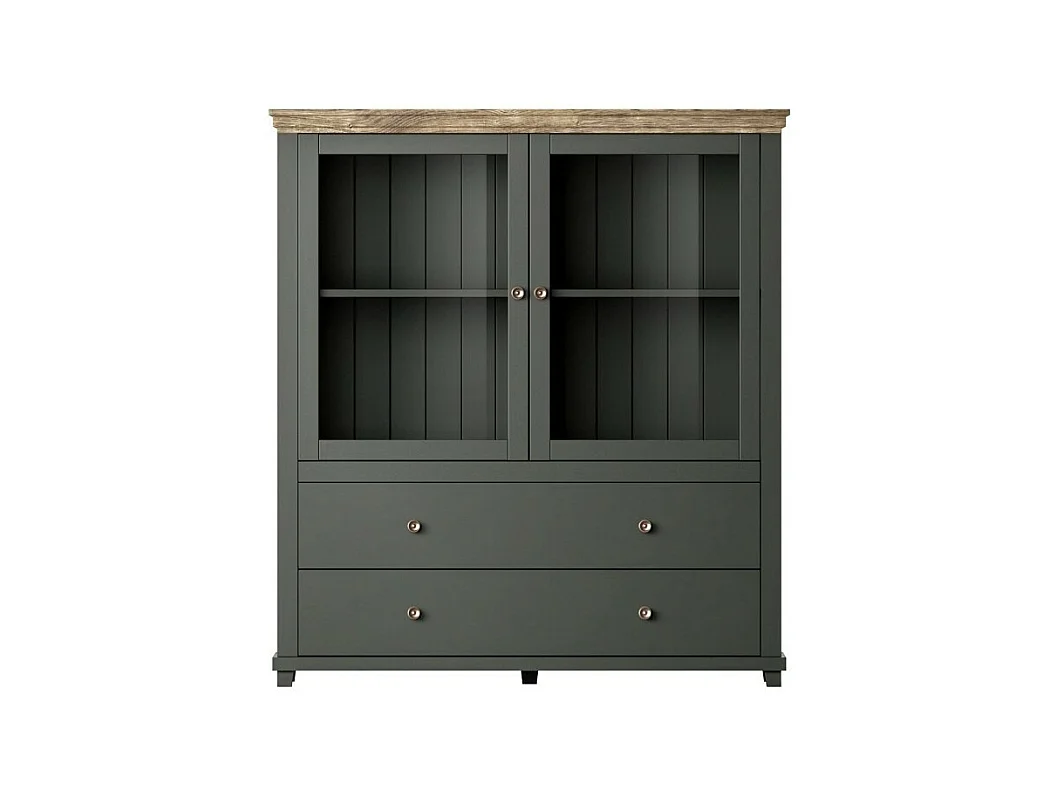 Ensemble de 5 meubles pour votre salon coloris vert et chêne. Collection ASSIA