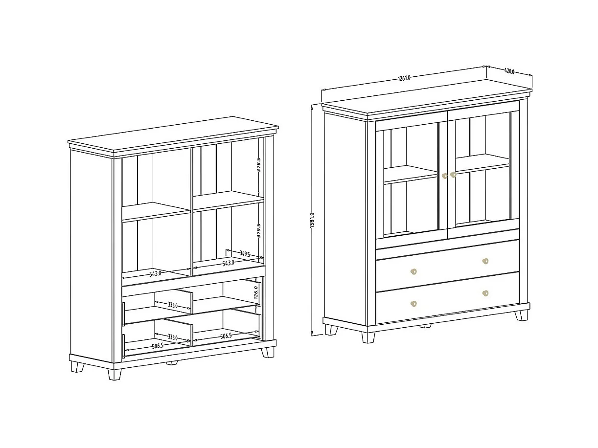 Ensemble de 5 meubles pour votre salon coloris vert et chêne. Collection ASSIA