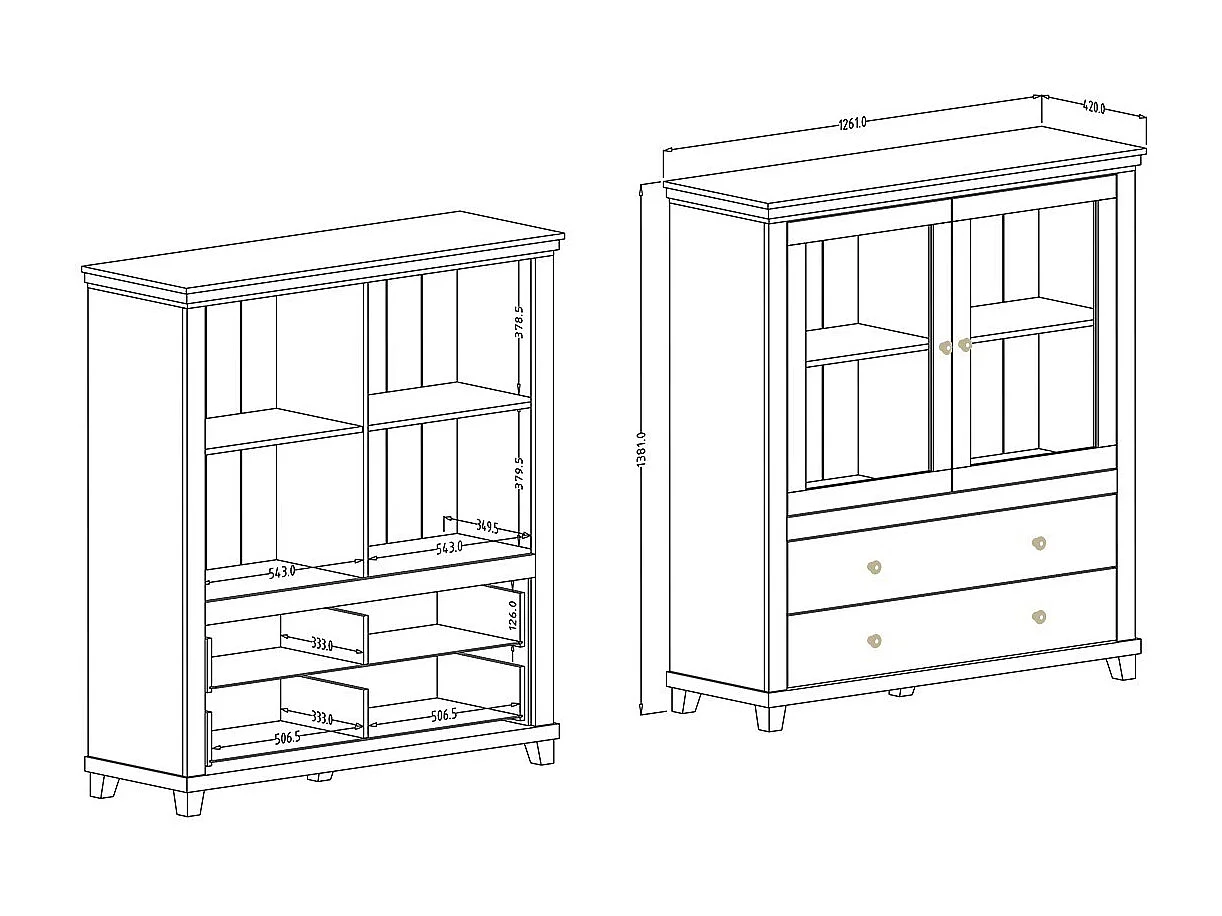 Set di 5 mobili per il tuo soggiorno in color verde e rovere. Collezione ASSIA.