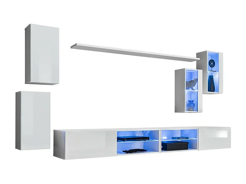 Ensemble meubles de salon SWITCH XXV design, coloris blanc brillant.