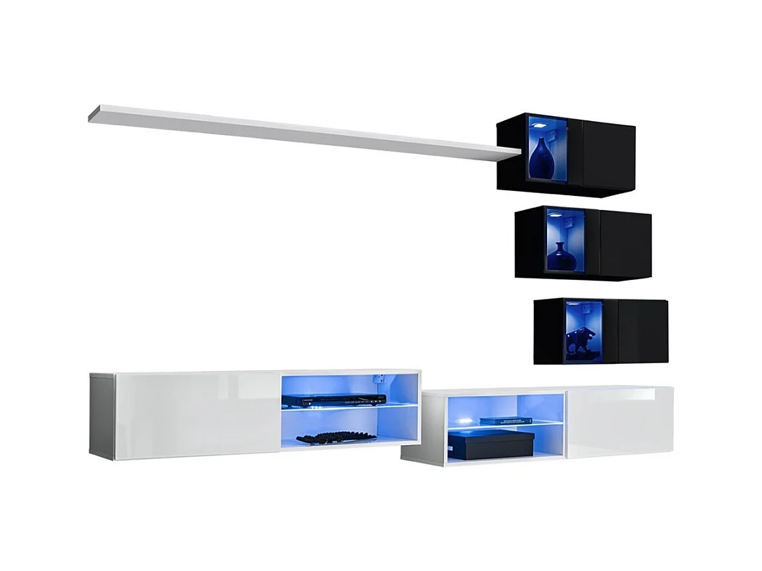 Ensemble meubles de salon SWITCH XXIV design, coloris blanc et noir.