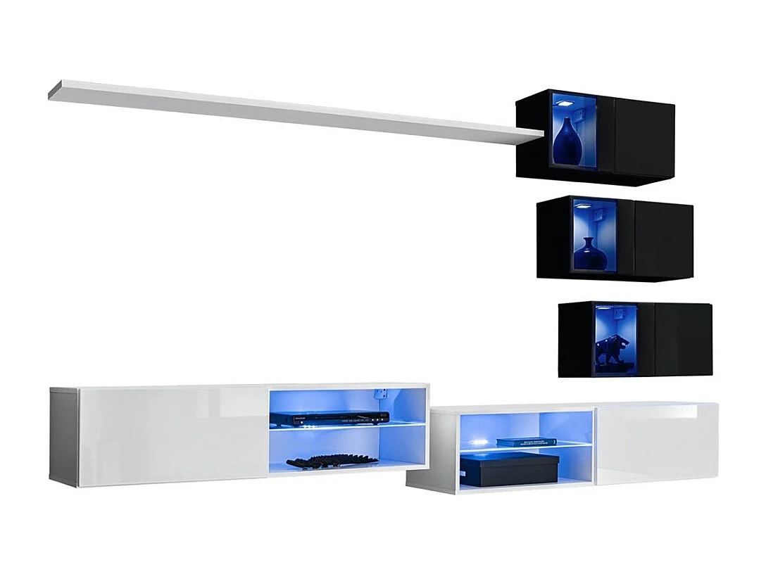 Woonkamerset SWITCH XXIV, ontwerp in wit en zwart.