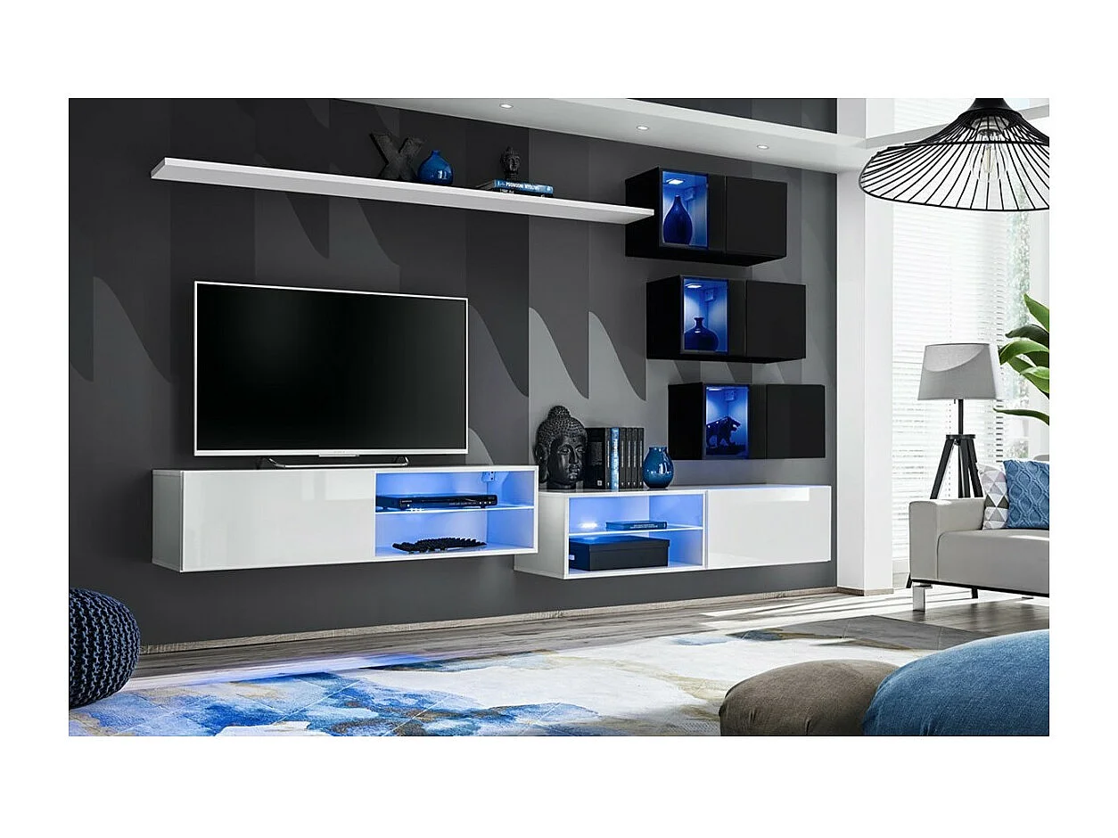 Woonkamerset SWITCH XXIV, ontwerp in wit en zwart.