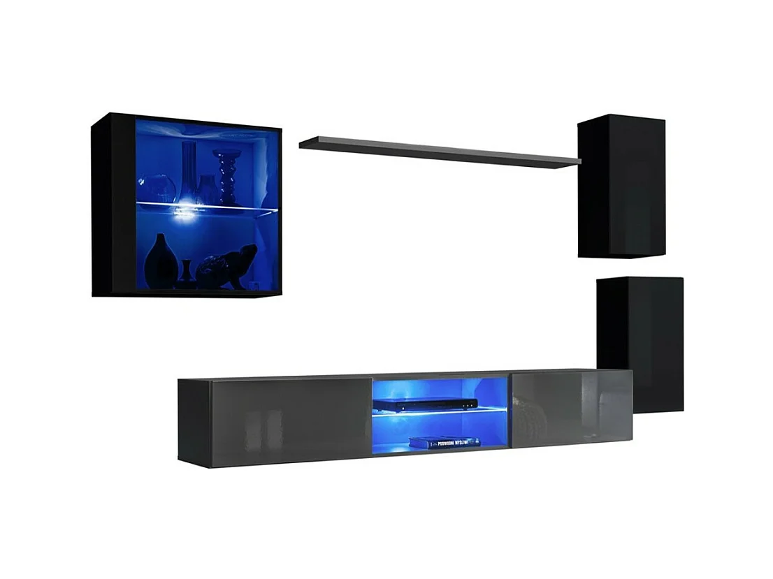 Set woonkamermeubels SWITCH XXIII – LED – Zwart en grijs – Hangend design