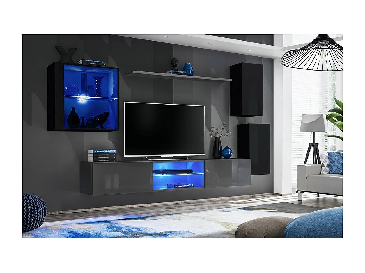 Ensemble meubles de salon SWITCH XXIII – LED – Noir et gris – Design suspendu
