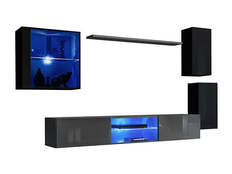 Set woonkamermeubels SWITCH XXIII – LED – Zwart en grijs – Hangend design