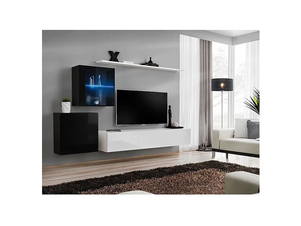 Wohnzimmerwand-Set SWITCH XV Design, in glänzendem Weiß und Schwarz.