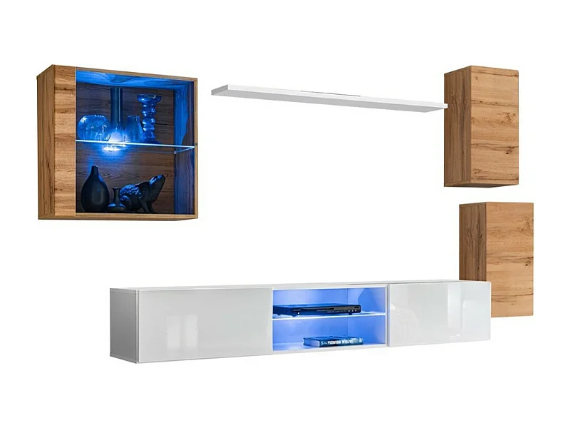 Conjunto de muebles de salón SWITCH XXIII diseño, color roble y blanco.