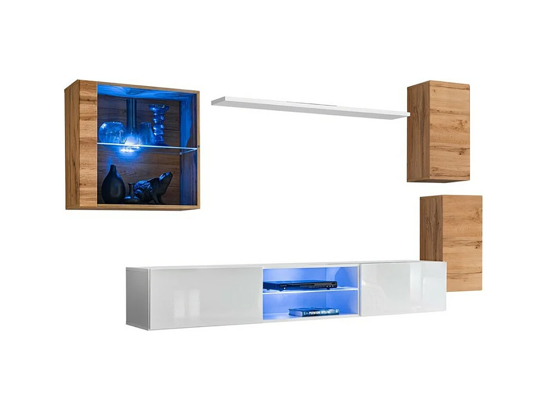 Conjunto de muebles de salón SWITCH XXIII diseño, color roble y blanco.