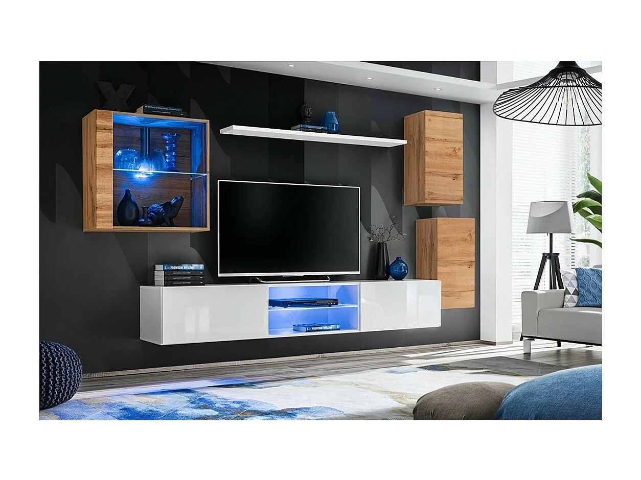 Ensemble meubles de salon SWITCH XXIII design, coloris chêne et blanc