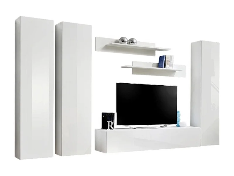 Mueble para TV FLY C1 diseño, color blanco brillante. Mueble colgante moderno y de moda para su sala de estar.