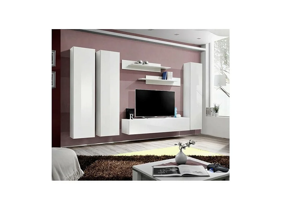Mueble para TV FLY C1 diseño, color blanco brillante. Mueble colgante moderno y de moda para su sala de estar.