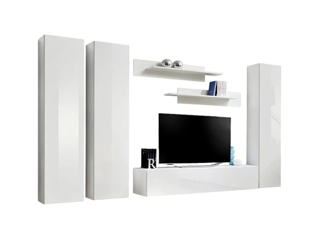 Meuble TV FLY C1 design, coloris blanc brillant. Meuble suspendu moderne et tendance pour votre salon.