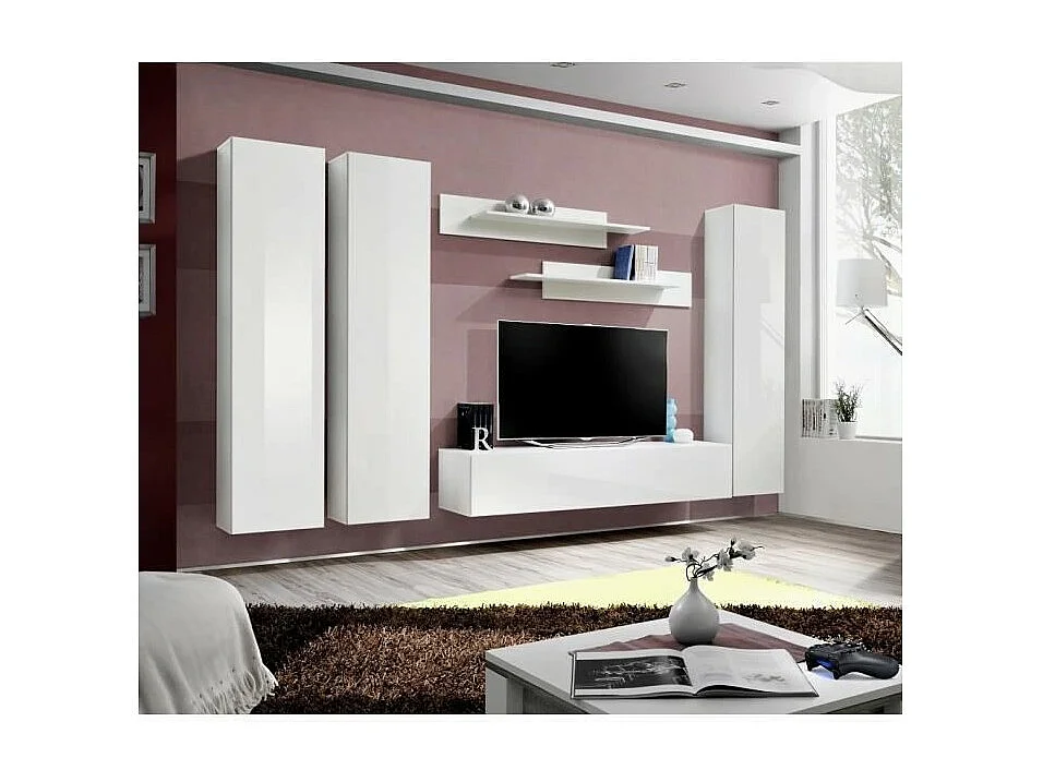 TV-meubel FLY C1 design, in glanzend wit. Modern en trendy zwevend meubel voor uw woonkamer.