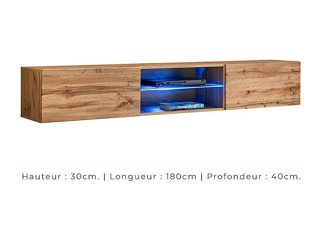 Set woonkamermeubels SWITCH XXII – LED – Grijs en eiken – Zwevend design