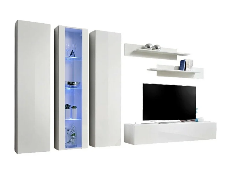 Mueble para TV FLY C4 de diseño, color blanco brillante. Mueble colgante moderno y a la moda para su sala de estar.
